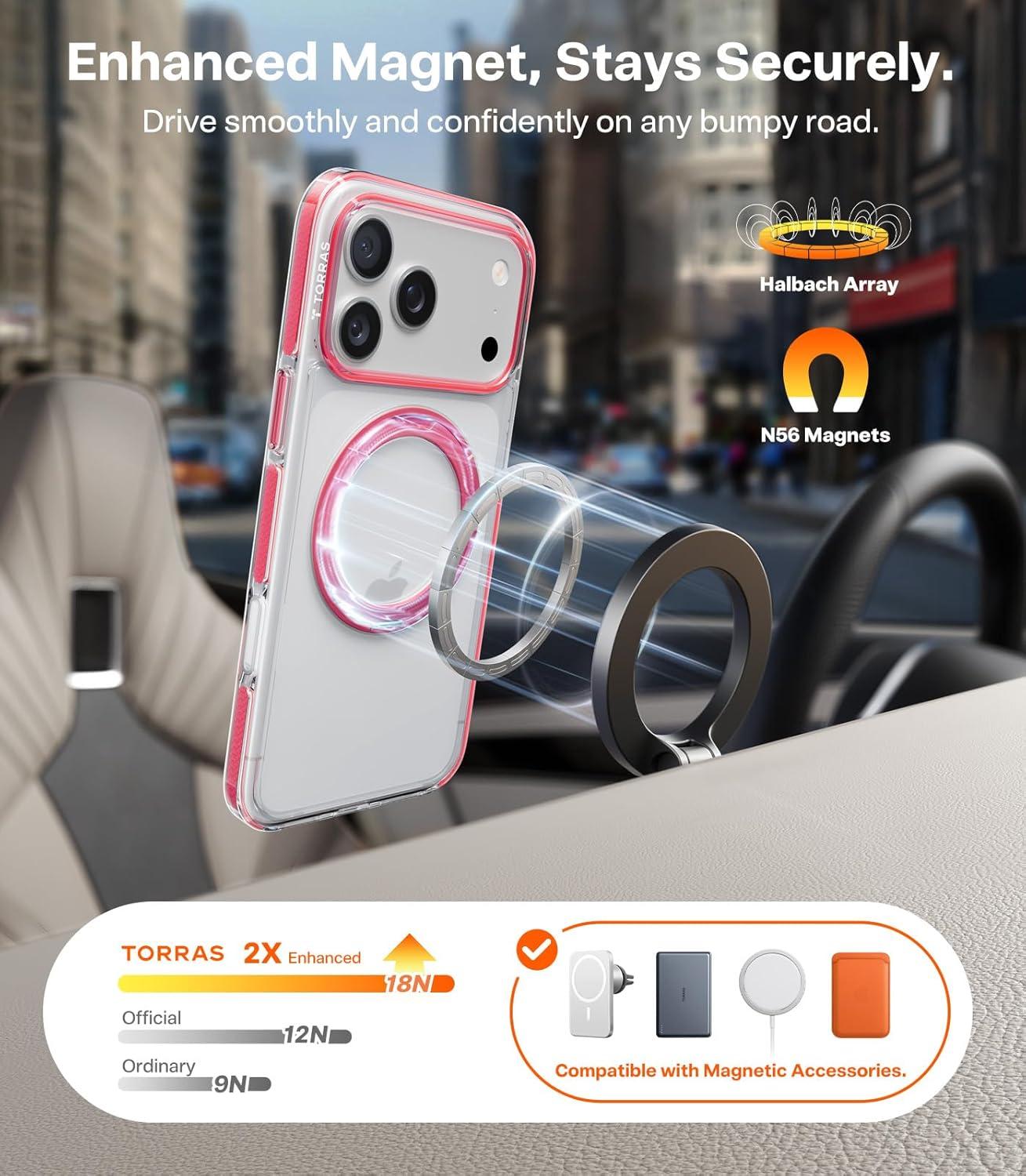 imageTORRAS for iPhone 17 Pro Max Case 360 Magnetic Stand Fit for MagSafe 4X MilitaryGrade Protection Slim Case for iPhone 17 Pro Max 69 Translucent Deep Blue Ostand O3 Fitness SeriesHClear Pink