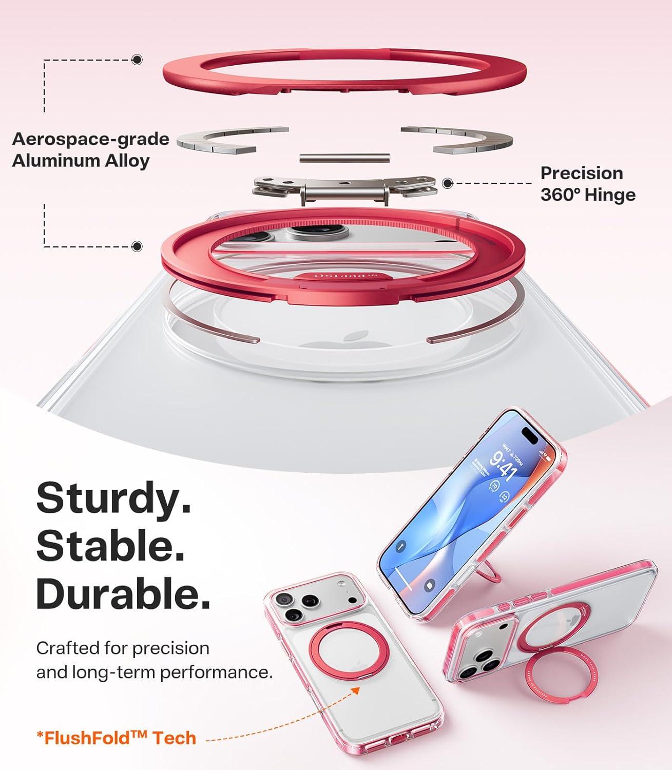 imageTORRAS for iPhone 17 Pro Max Case 360 Magnetic Stand Fit for MagSafe 4X MilitaryGrade Protection Slim Case for iPhone 17 Pro Max 69 Translucent Deep Blue Ostand O3 Fitness SeriesHClear Pink