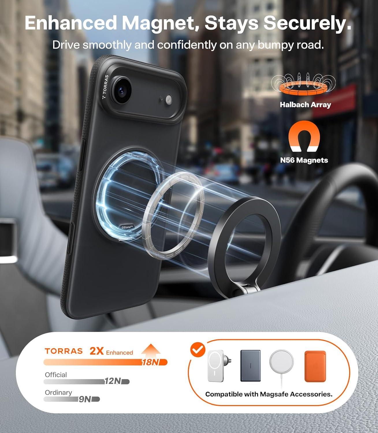 imageTORRAS for iPhone 17 Pro Max Case 360 Magnetic Stand Fit for MagSafe 4X MilitaryGrade Protection Slim Case for iPhone 17 Pro Max 69 Translucent Deep Blue Ostand O3 Fitness SeriesCObsidian Black