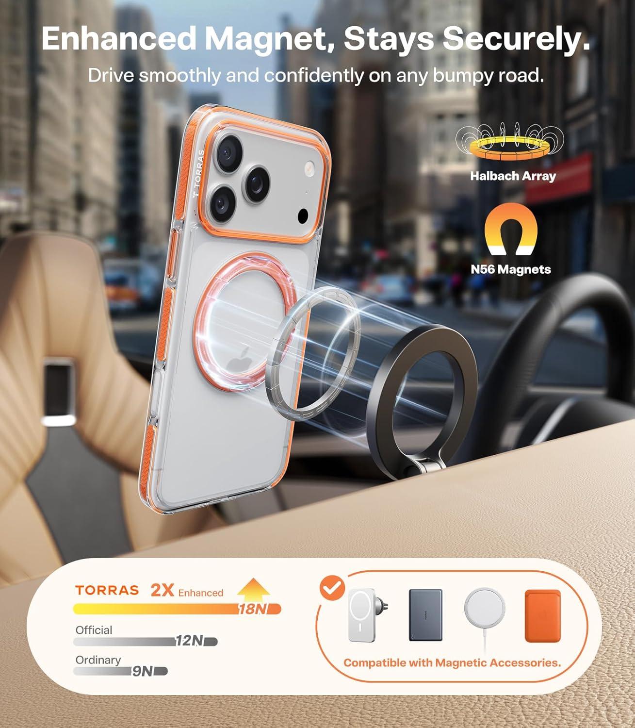 imageTORRAS for iPhone 17 Pro Max Case 360 Magnetic Stand Fit for MagSafe 4X MilitaryGrade Protection Slim Case for iPhone 17 Pro Max 69 Translucent Deep Blue Ostand O3 Fitness SeriesGClear Orange