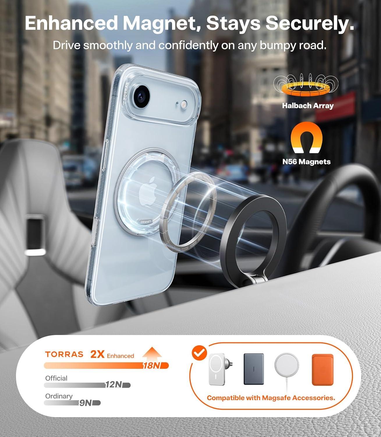 imageTORRAS for iPhone 17 Pro Max Case 360 Magnetic Stand Fit for MagSafe 4X MilitaryGrade Protection Slim Case for iPhone 17 Pro Max 69 Translucent Deep Blue Ostand O3 Fitness SeriesBCrystal Clear