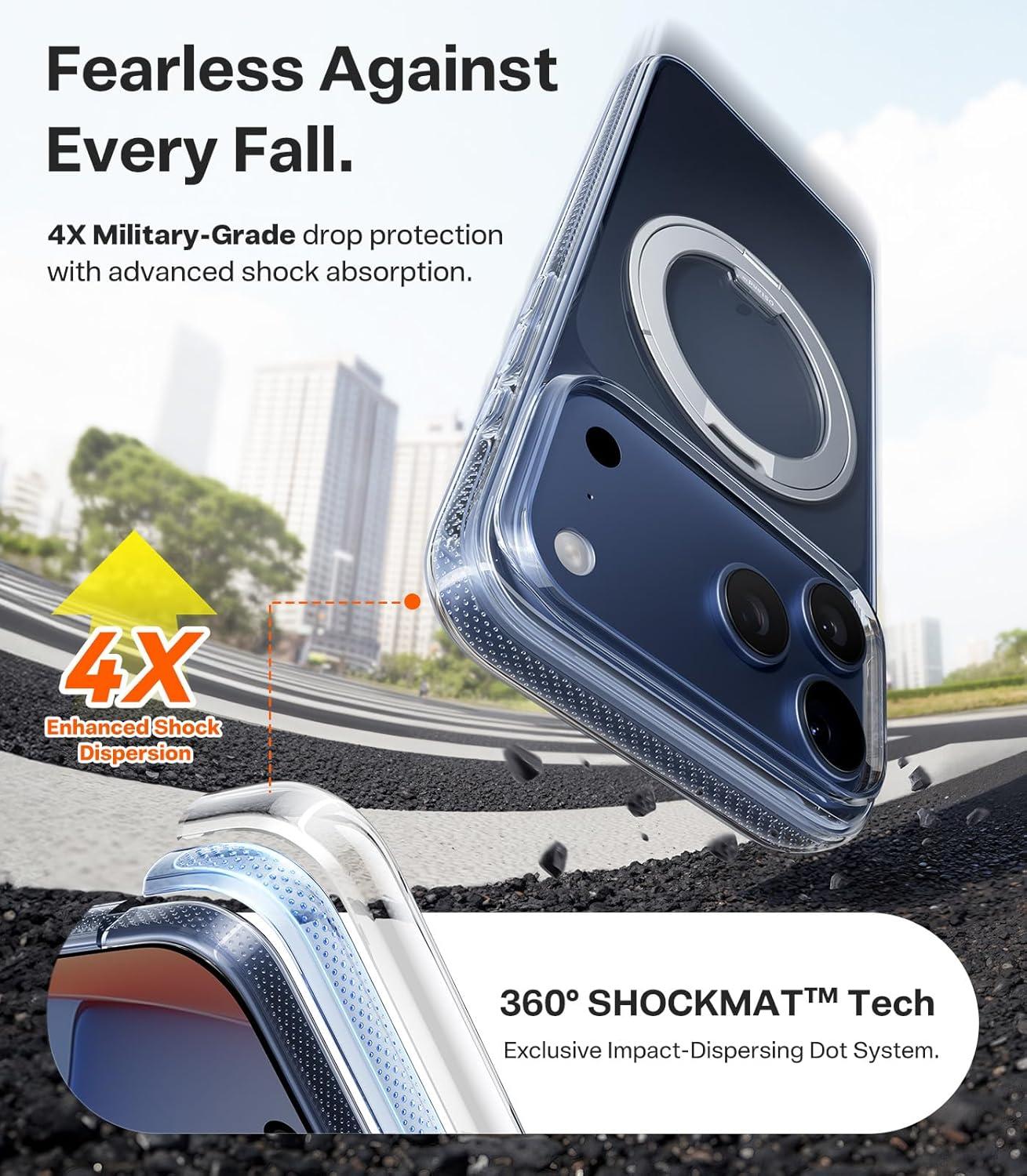 imageTORRAS for iPhone 17 Pro Max Case 360 Magnetic Stand Fit for MagSafe 4X MilitaryGrade Protection Slim Case for iPhone 17 Pro Max 69 Translucent Deep Blue Ostand O3 Fitness SeriesBCrystal Clear