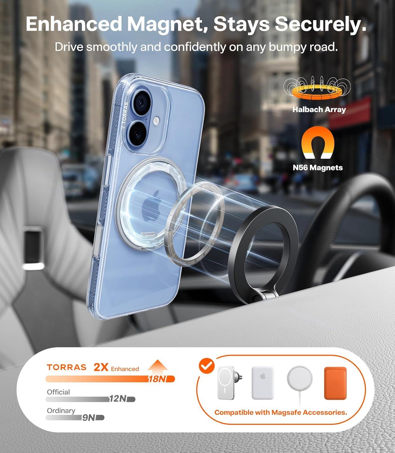 imageTORRAS for iPhone 17 Pro Max Case 360 Magnetic Stand Fit for MagSafe 4X MilitaryGrade Protection Slim Case for iPhone 17 Pro Max 69 Translucent Deep Blue Ostand O3 Fitness SeriesBCrystal Clear