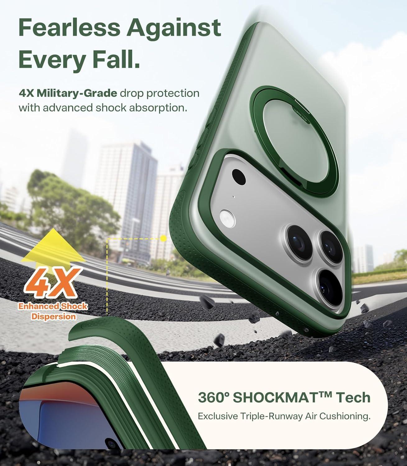 imageTORRAS for iPhone 17 Pro Max Case 360 Magnetic Stand Fit for MagSafe 4X MilitaryGrade Protection Slim Case for iPhone 17 Pro Max 69 Translucent Deep Blue Ostand O3 Fitness SeriesEPine Green