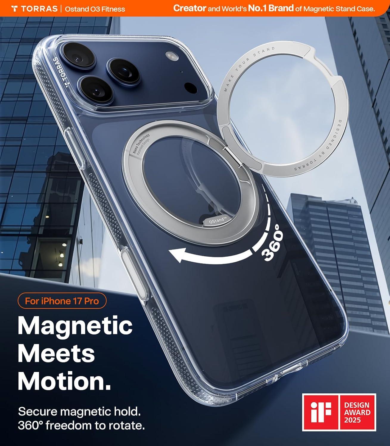 imageTORRAS for iPhone 17 Pro Max Case 360 Magnetic Stand Fit for MagSafe 4X MilitaryGrade Protection Slim Case for iPhone 17 Pro Max 69 Translucent Deep Blue Ostand O3 Fitness SeriesBCrystal Clear