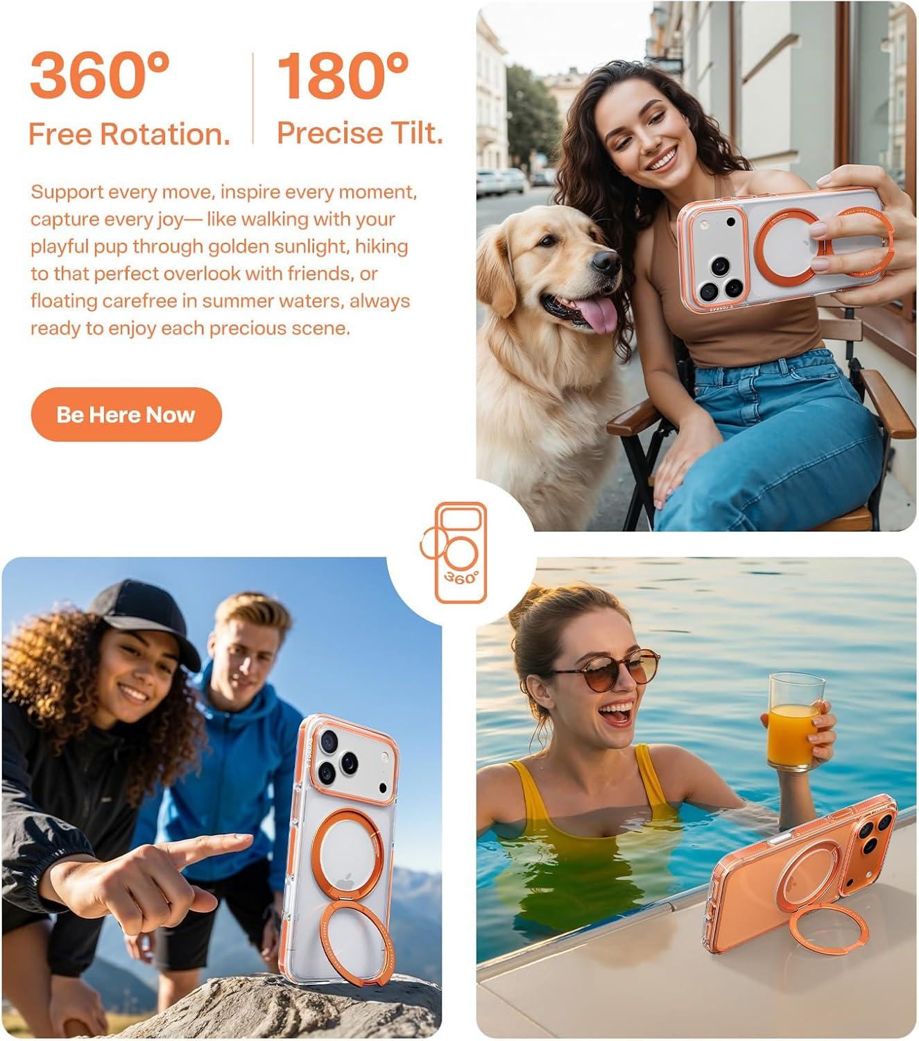 imageTORRAS for iPhone 17 Pro Max Case 360 Magnetic Stand Fit for MagSafe 4X MilitaryGrade Protection Slim Case for iPhone 17 Pro Max 69 Translucent Deep Blue Ostand O3 Fitness SeriesGClear Orange