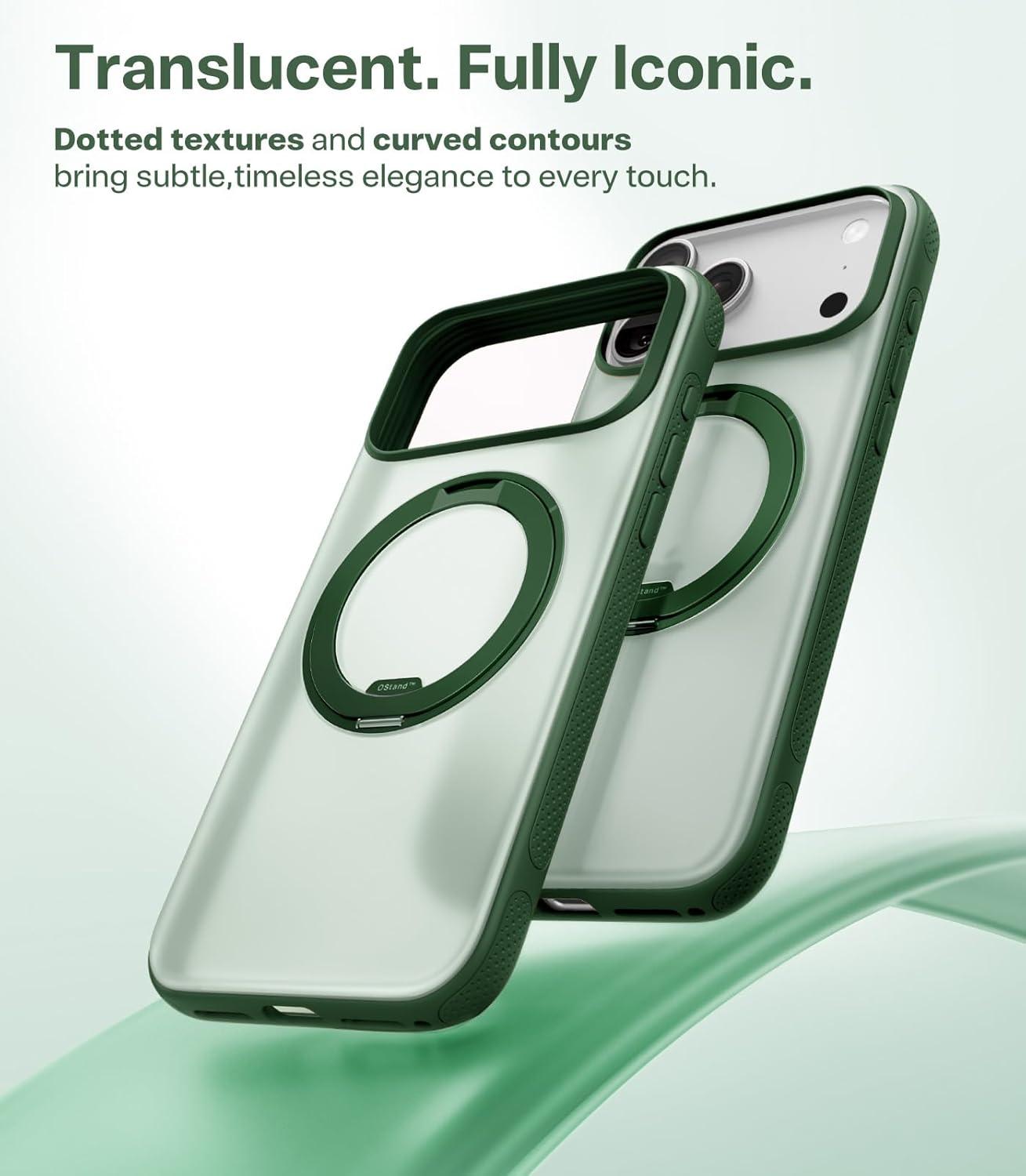 imageTORRAS for iPhone 17 Pro Max Case 360 Magnetic Stand Fit for MagSafe 4X MilitaryGrade Protection Slim Case for iPhone 17 Pro Max 69 Translucent Deep Blue Ostand O3 Fitness SeriesEPine Green