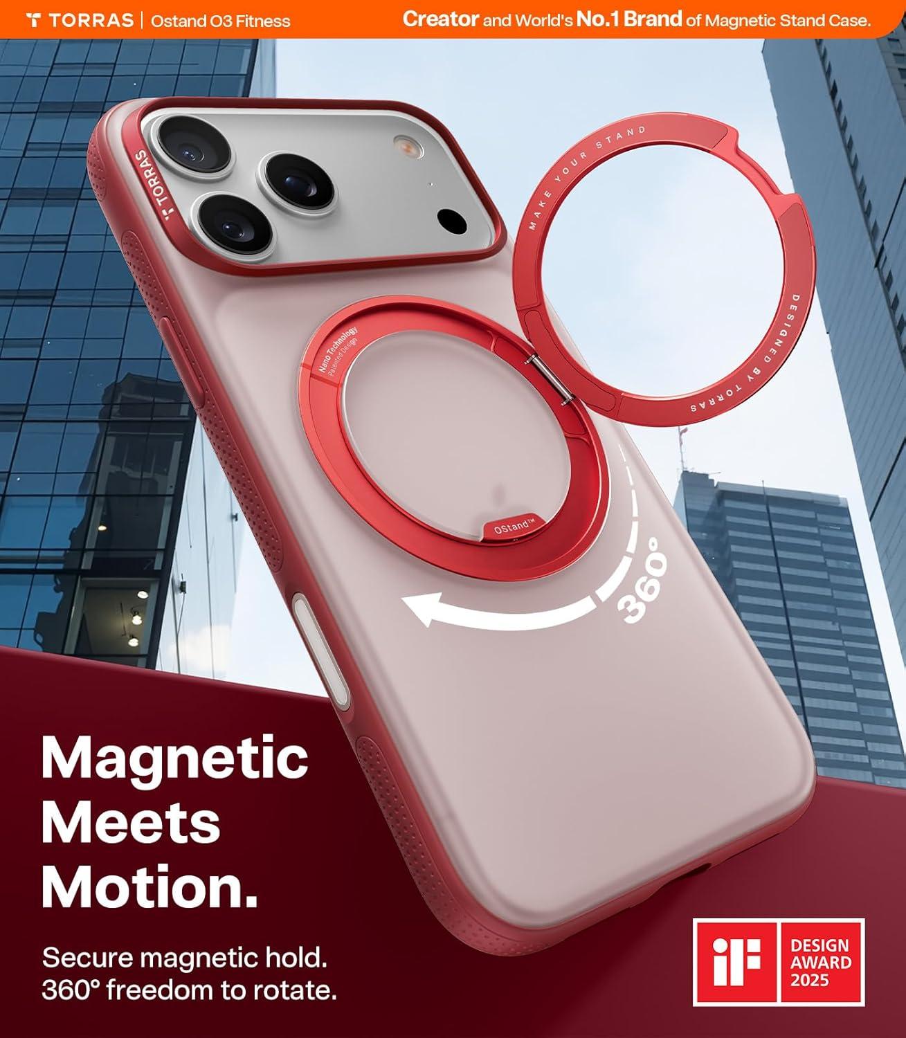 imageTORRAS for iPhone 17 Pro Max Case 360 Magnetic Stand Fit for MagSafe 4X MilitaryGrade Protection Slim Case for iPhone 17 Pro Max 69 Translucent Deep Blue Ostand O3 Fitness SeriesDBurgundy Red