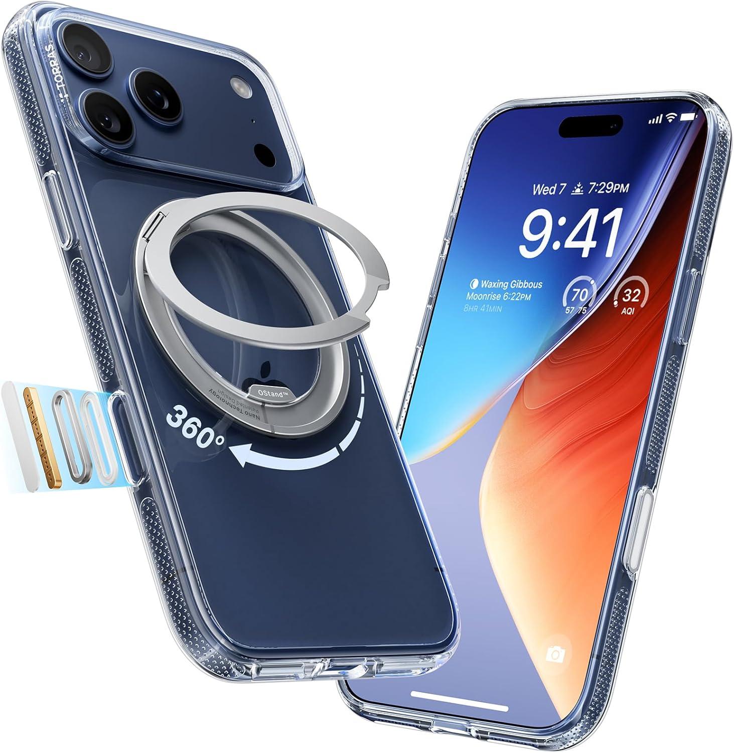 imageTORRAS for iPhone 17 Pro Max Case 360 Magnetic Stand Fit for MagSafe 4X MilitaryGrade Protection Slim Case for iPhone 17 Pro Max 69 Translucent Deep Blue Ostand O3 Fitness SeriesBCrystal Clear