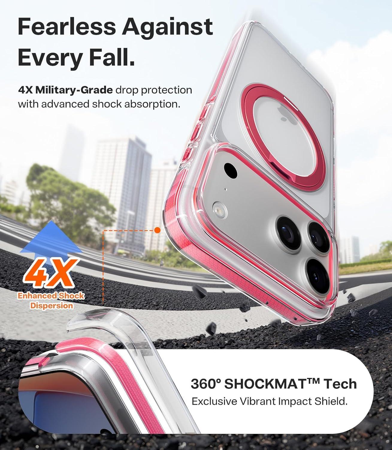 imageTORRAS for iPhone 17 Pro Max Case 360 Magnetic Stand Fit for MagSafe 4X MilitaryGrade Protection Slim Case for iPhone 17 Pro Max 69 Translucent Deep Blue Ostand O3 Fitness SeriesHClear Pink