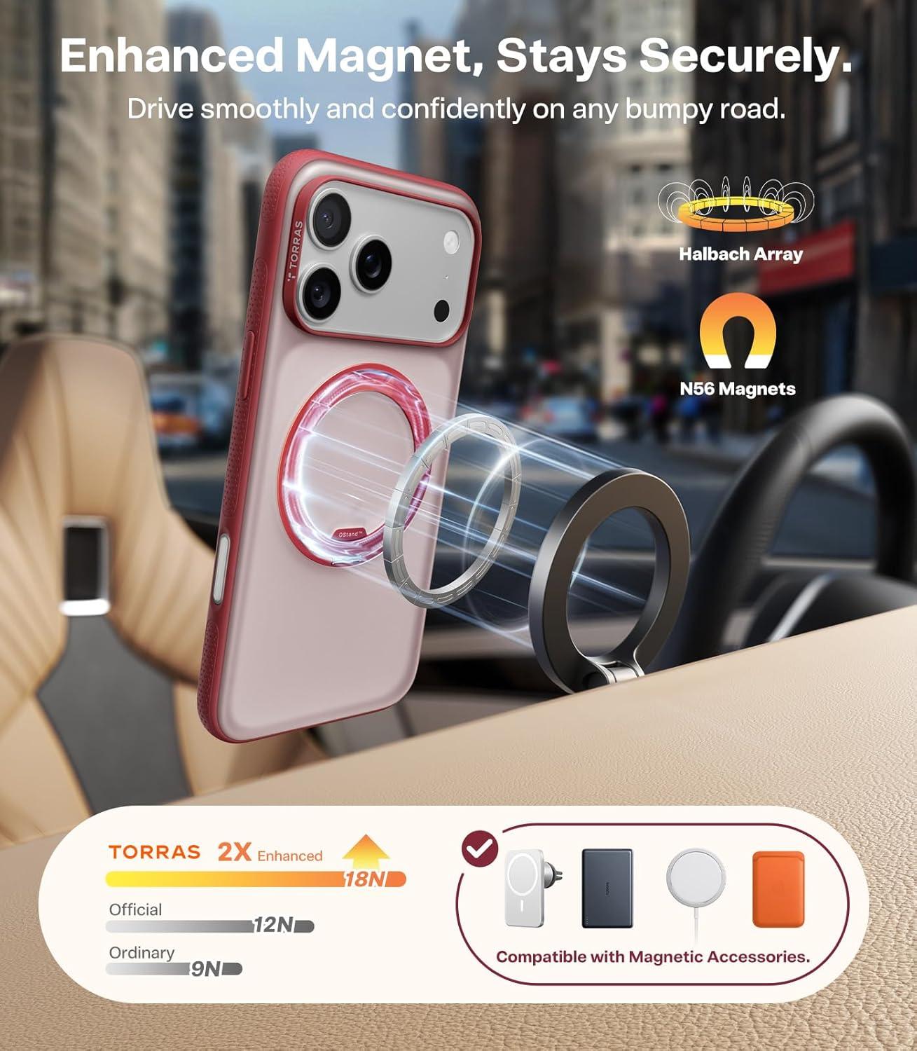 imageTORRAS for iPhone 17 Pro Max Case 360 Magnetic Stand Fit for MagSafe 4X MilitaryGrade Protection Slim Case for iPhone 17 Pro Max 69 Translucent Deep Blue Ostand O3 Fitness SeriesDBurgundy Red