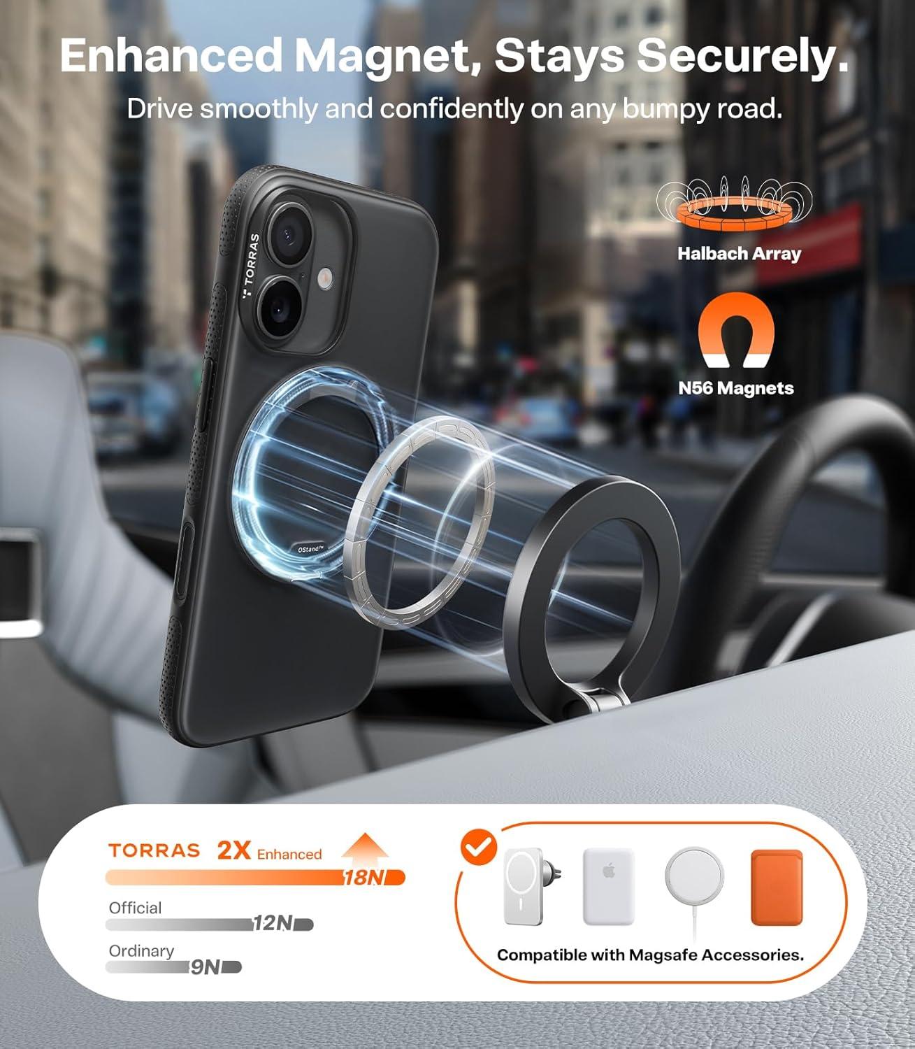 imageTORRAS for iPhone 17 Pro Max Case 360 Magnetic Stand Fit for MagSafe 4X MilitaryGrade Protection Slim Case for iPhone 17 Pro Max 69 Translucent Deep Blue Ostand O3 Fitness SeriesCObsidian Black