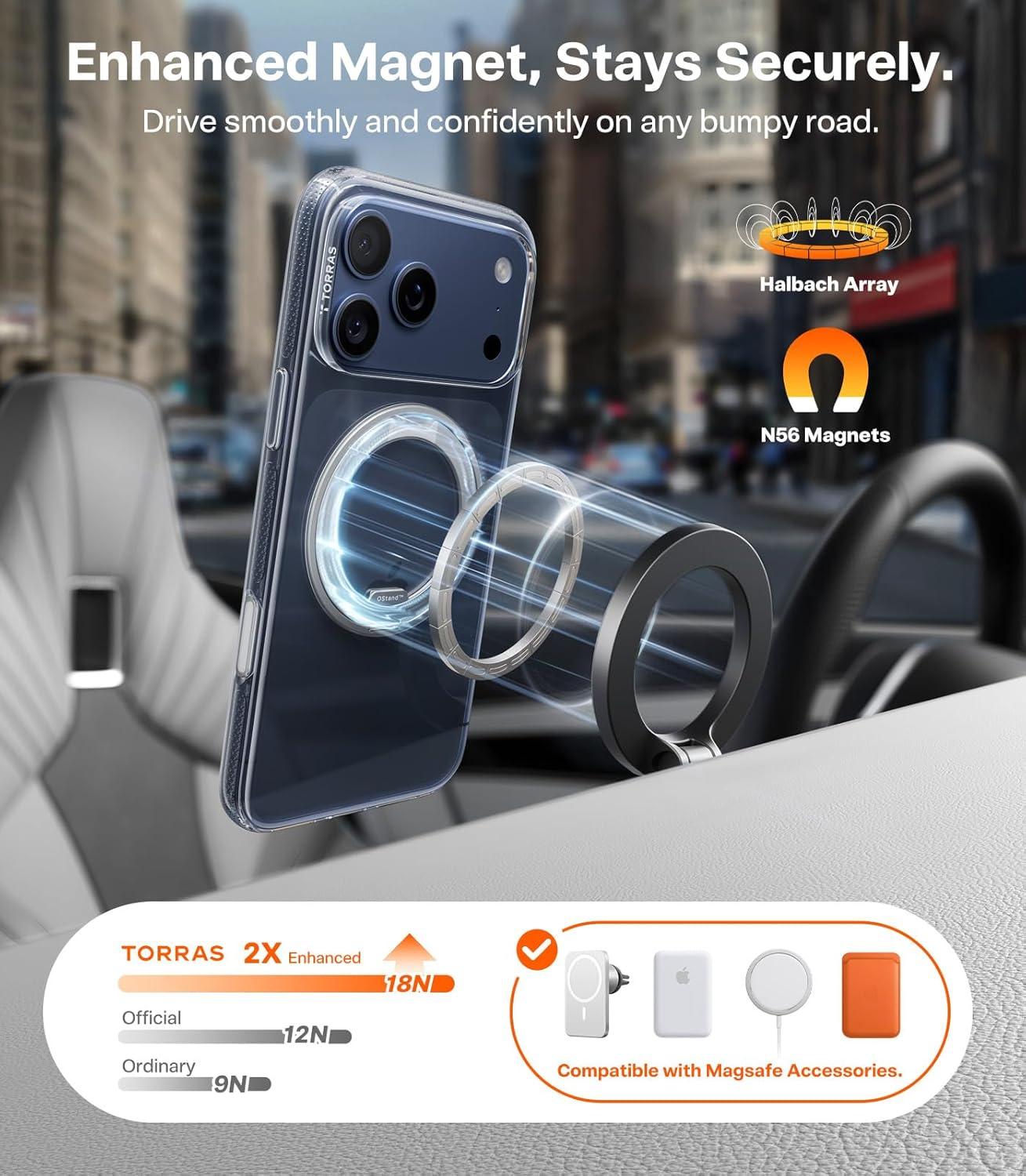 imageTORRAS for iPhone 17 Pro Max Case 360 Magnetic Stand Fit for MagSafe 4X MilitaryGrade Protection Slim Case for iPhone 17 Pro Max 69 Translucent Deep Blue Ostand O3 Fitness SeriesBCrystal Clear