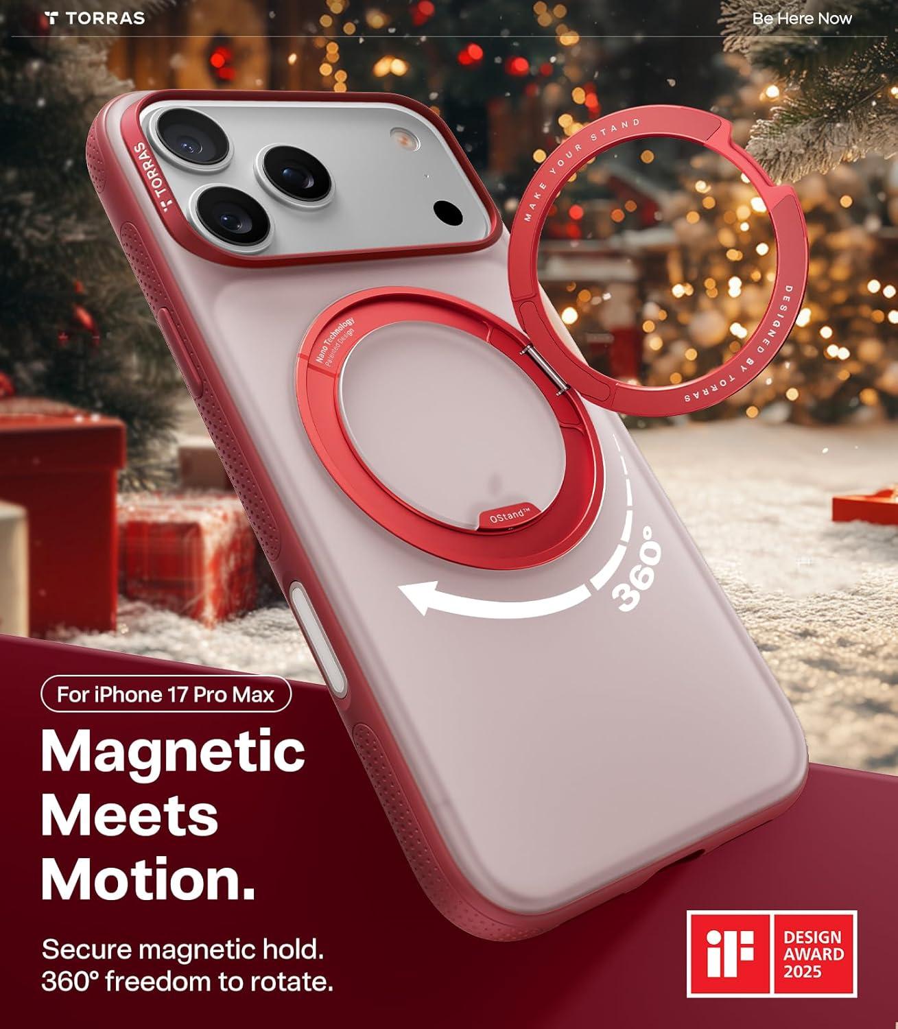 imageTORRAS for iPhone 17 Pro Max Case 360 Magnetic Stand Fit for MagSafe 4X MilitaryGrade Protection Slim Case for iPhone 17 Pro Max 69 Translucent Deep Blue Ostand O3 Fitness SeriesDBurgundy Red