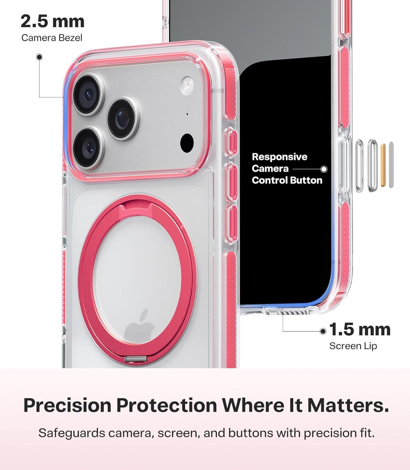 imageTORRAS for iPhone 17 Pro Max Case 360 Magnetic Stand Fit for MagSafe 4X MilitaryGrade Protection Slim Case for iPhone 17 Pro Max 69 Translucent Deep Blue Ostand O3 Fitness SeriesHClear Pink