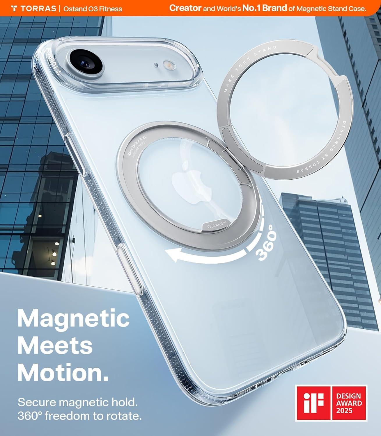 imageTORRAS for iPhone 17 Pro Max Case 360 Magnetic Stand Fit for MagSafe 4X MilitaryGrade Protection Slim Case for iPhone 17 Pro Max 69 Translucent Deep Blue Ostand O3 Fitness SeriesBCrystal Clear