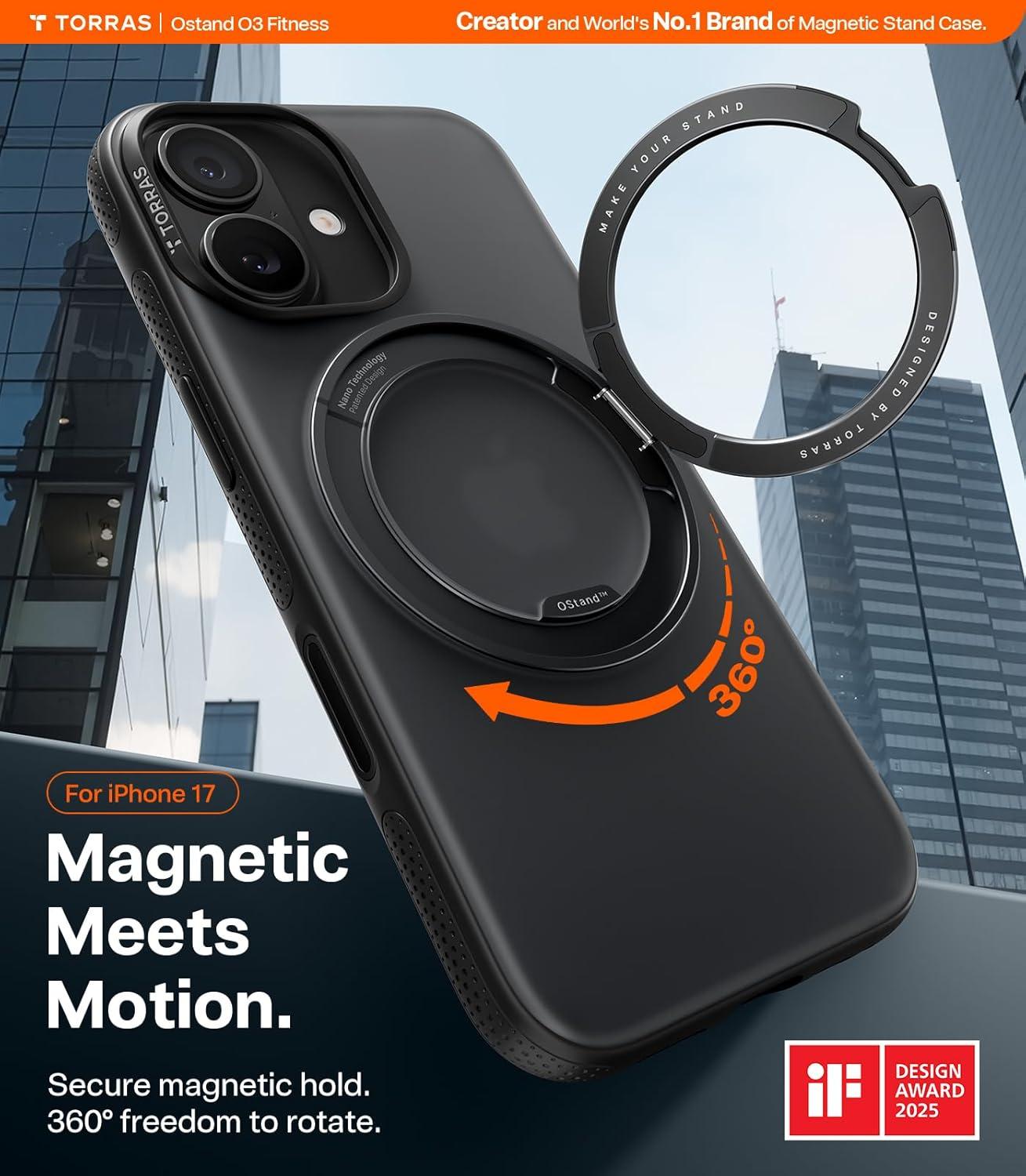 imageTORRAS for iPhone 17 Pro Max Case 360 Magnetic Stand Fit for MagSafe 4X MilitaryGrade Protection Slim Case for iPhone 17 Pro Max 69 Translucent Deep Blue Ostand O3 Fitness SeriesCObsidian Black