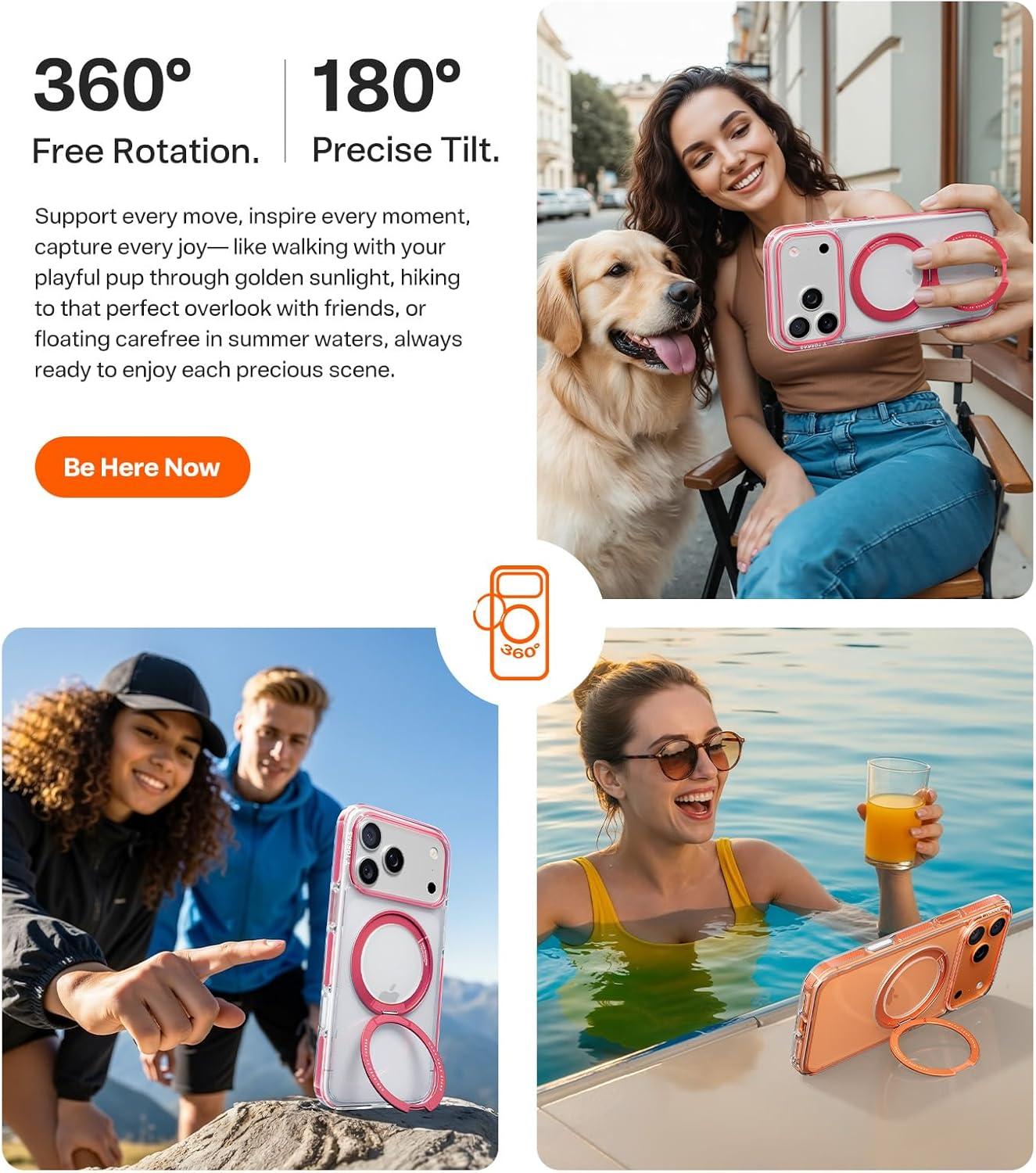 imageTORRAS for iPhone 17 Pro Max Case 360 Magnetic Stand Fit for MagSafe 4X MilitaryGrade Protection Slim Case for iPhone 17 Pro Max 69 Translucent Deep Blue Ostand O3 Fitness SeriesHClear Pink