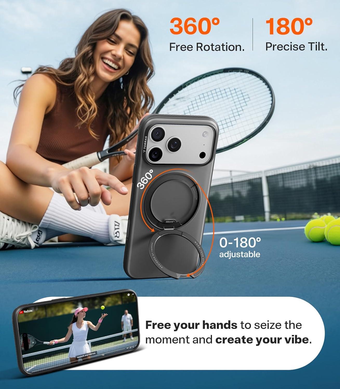 imageTORRAS for iPhone 17 Pro Max Case 360 Magnetic Stand Fit for MagSafe 4X MilitaryGrade Protection Slim Case for iPhone 17 Pro Max 69 Translucent Deep Blue Ostand O3 Fitness SeriesCObsidian Black