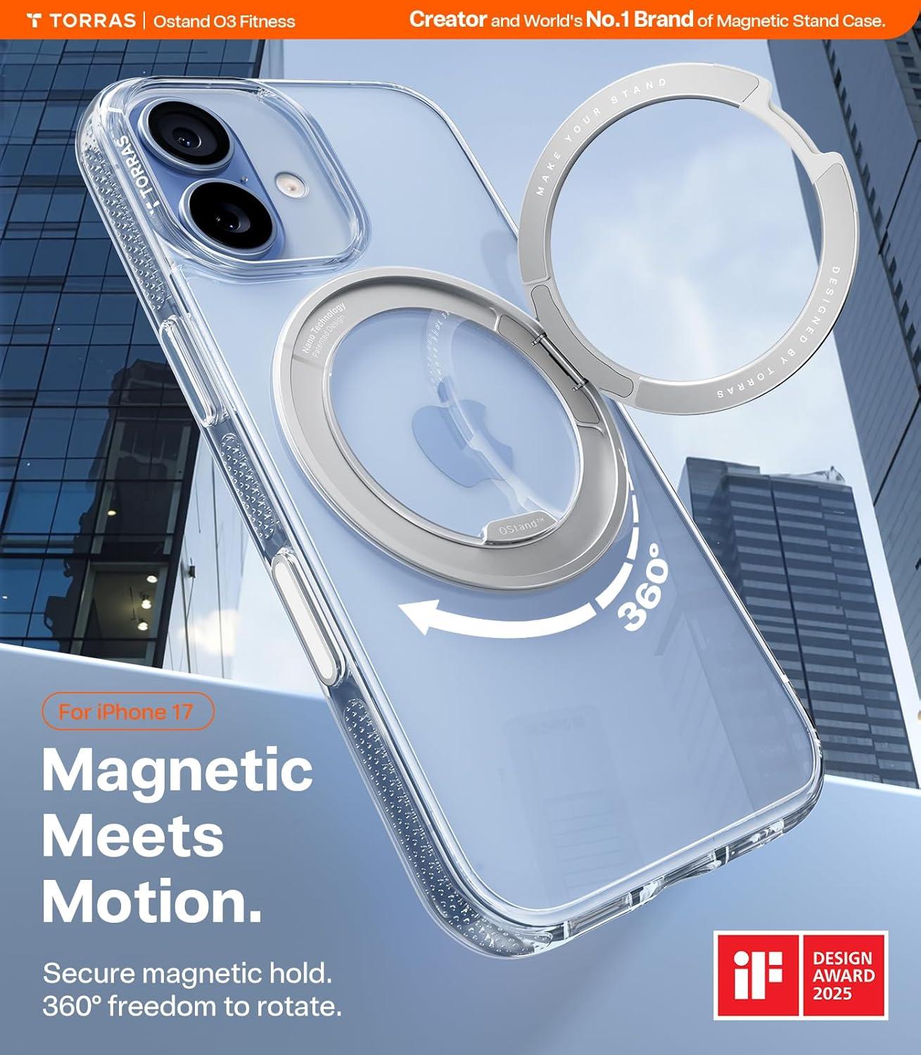 imageTORRAS for iPhone 17 Pro Max Case 360 Magnetic Stand Fit for MagSafe 4X MilitaryGrade Protection Slim Case for iPhone 17 Pro Max 69 Translucent Deep Blue Ostand O3 Fitness SeriesBCrystal Clear