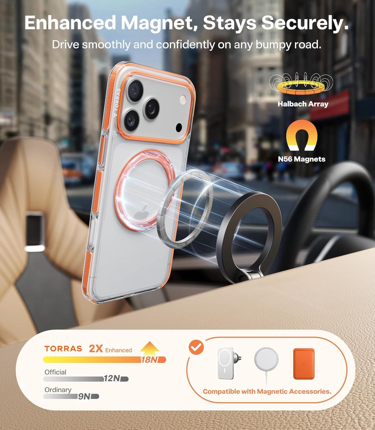 imageTORRAS for iPhone 17 Pro Max Case 360 Magnetic Stand Fit for MagSafe 4X MilitaryGrade Protection Slim Case for iPhone 17 Pro Max 69 Translucent Deep Blue Ostand O3 Fitness SeriesGClear Orange