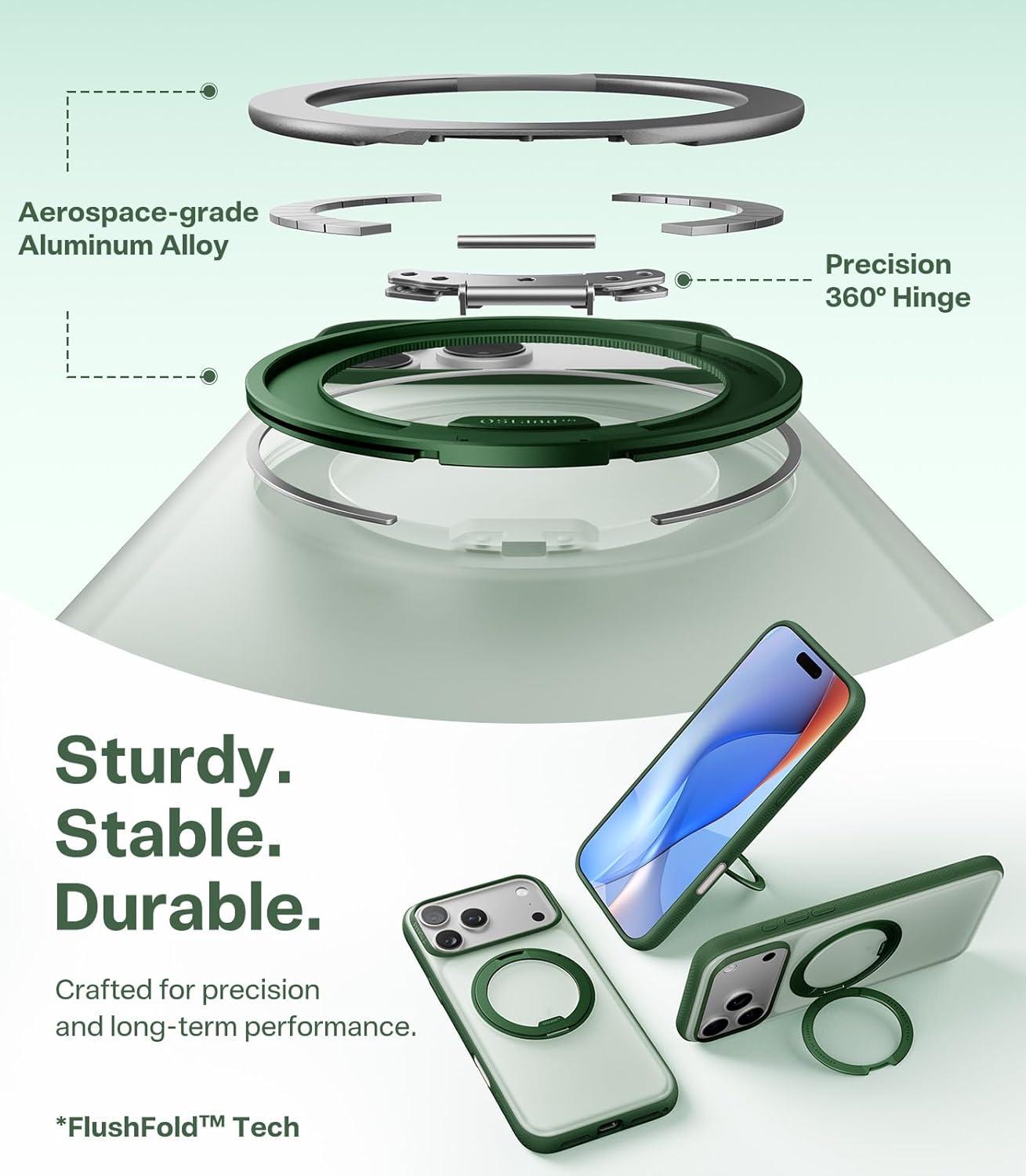 imageTORRAS for iPhone 17 Pro Max Case 360 Magnetic Stand Fit for MagSafe 4X MilitaryGrade Protection Slim Case for iPhone 17 Pro Max 69 Translucent Deep Blue Ostand O3 Fitness SeriesEPine Green