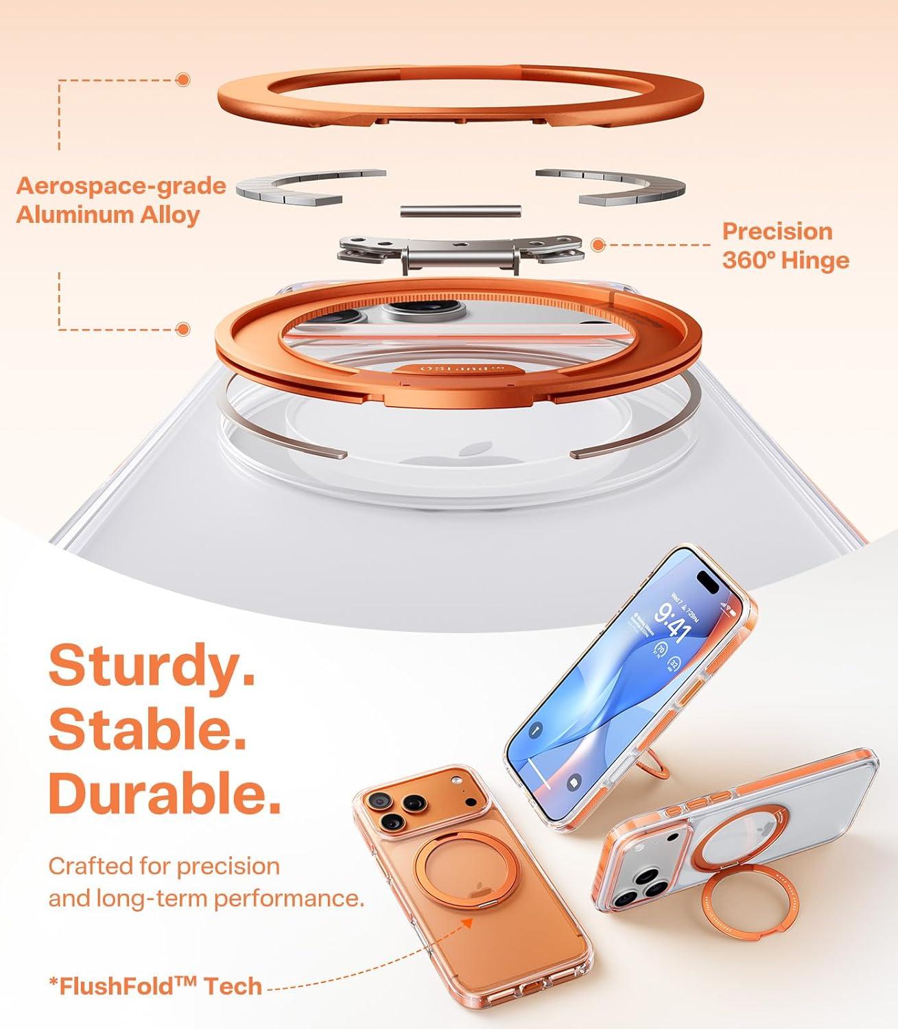 imageTORRAS for iPhone 17 Pro Max Case 360 Magnetic Stand Fit for MagSafe 4X MilitaryGrade Protection Slim Case for iPhone 17 Pro Max 69 Translucent Deep Blue Ostand O3 Fitness SeriesGClear Orange