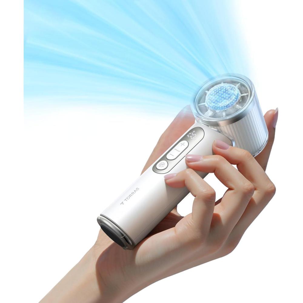 imageTORRAS COOLiFY iva Handheld Fan with Ice Cooler 0100 Adjustable Speed Super Mini Powerful Portable Fan 5000mAh Rechargeable Hand Fans for Travel Essentials Outdoor Gifts for Dad Women CharcoalIvory