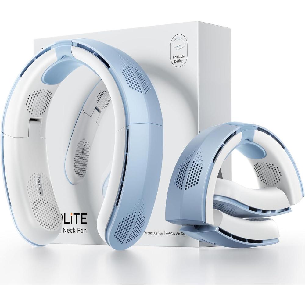 imageTORRAS COOLiTE Neck Fan Industrys Strongest Wind Power Portable Neck Fan with 14H Battery 360 Cooling Neck Fan Lightweight amp Foldable Neck Fans for Outdoor Travel Gifts for Dad Women IvoryLight Blue