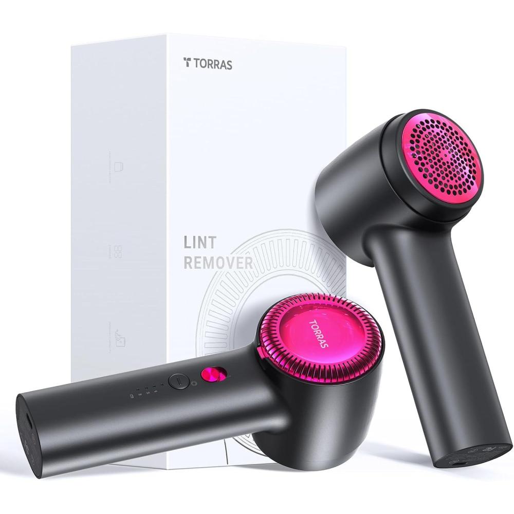 imageTORRAS DualHead Fabric Shaver Longest Durability amp 50ml Large Capacity Rechargeable Lint Removers to Remove Pills 6Leaf Blades Defuzzer Electric Shaver for Clothes Couch Furniture Pearl WhiteBlack