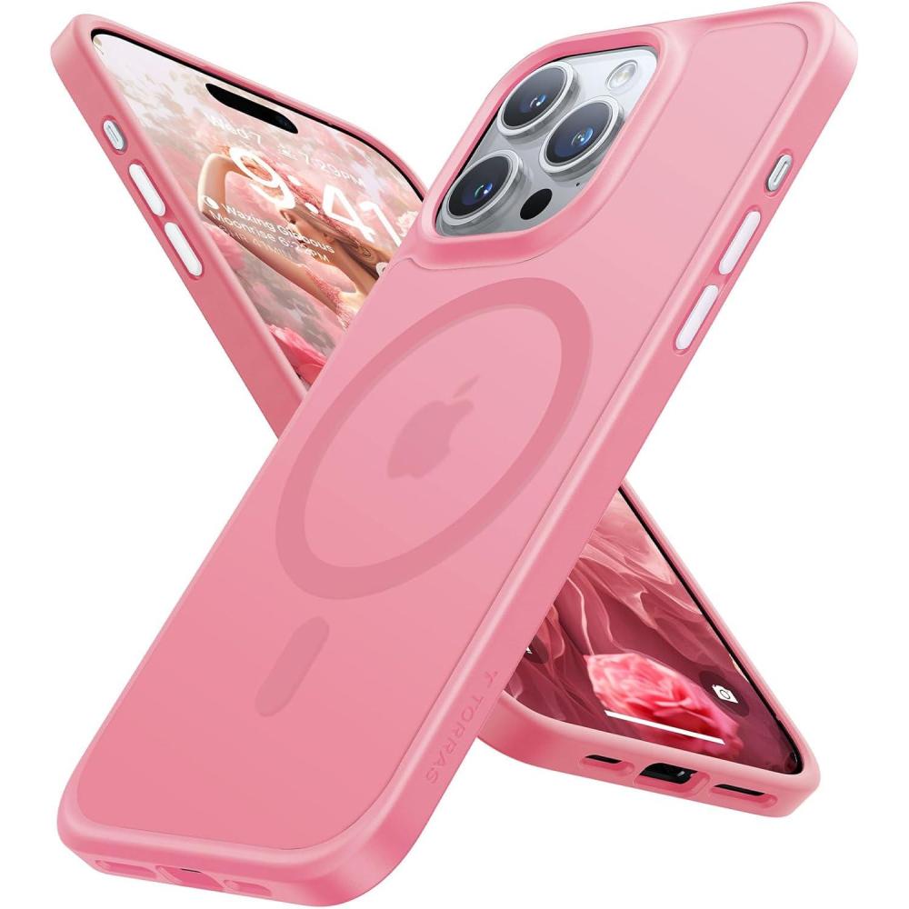 imageTORRAS Magnetic Shockproof for iPhone 16 Case18N Mighty Magnetic 12FT Military Grade Drop Tested Fit for MagSafe Protective Hard Back Plastic Slim Phone Case for iPhone 16 61 Black TitaniumLight Pink