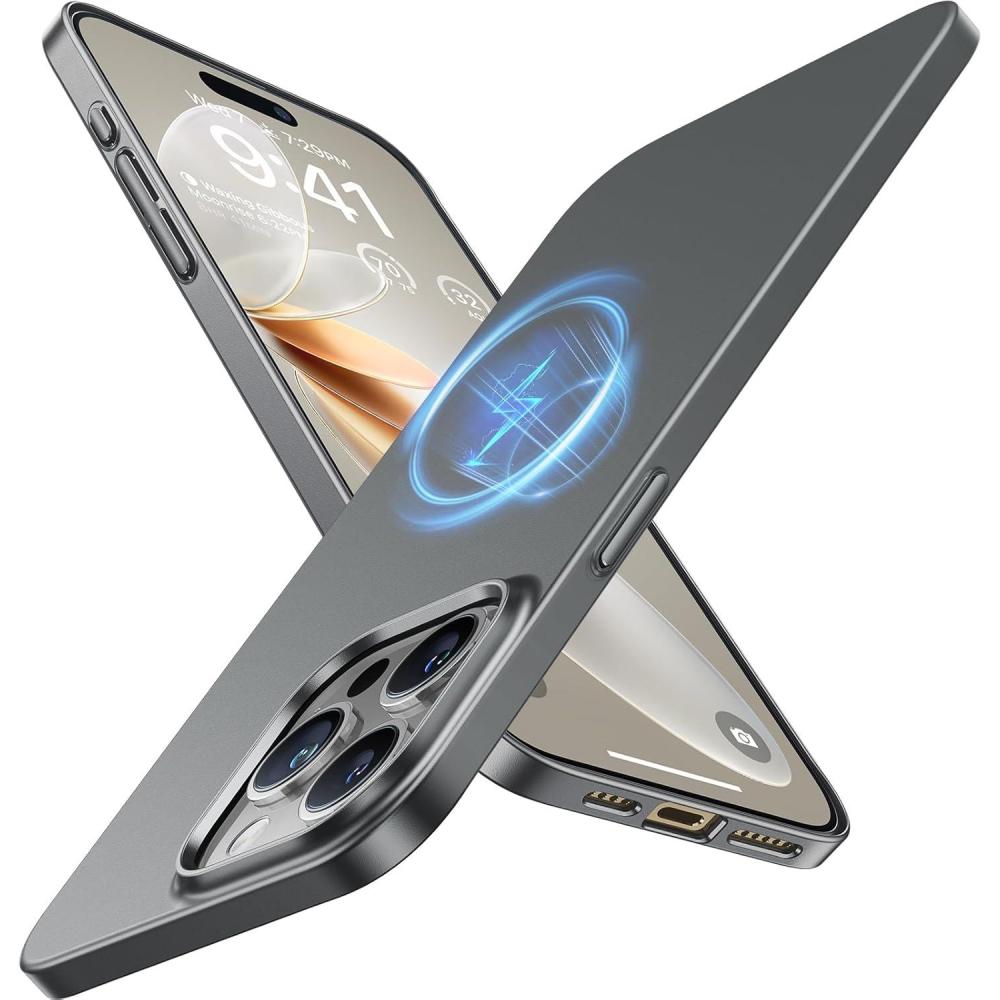 imageTORRAS Magnetic SlimFit for iPhone 15 Pro Max Case UltraThin 15 ProMax Phone Case Compatible with MagSafe Lightweight AntiScratch Matte Hard iPhone 15 ProMax Case 67 inch OriginFit BlackTitanium Grey