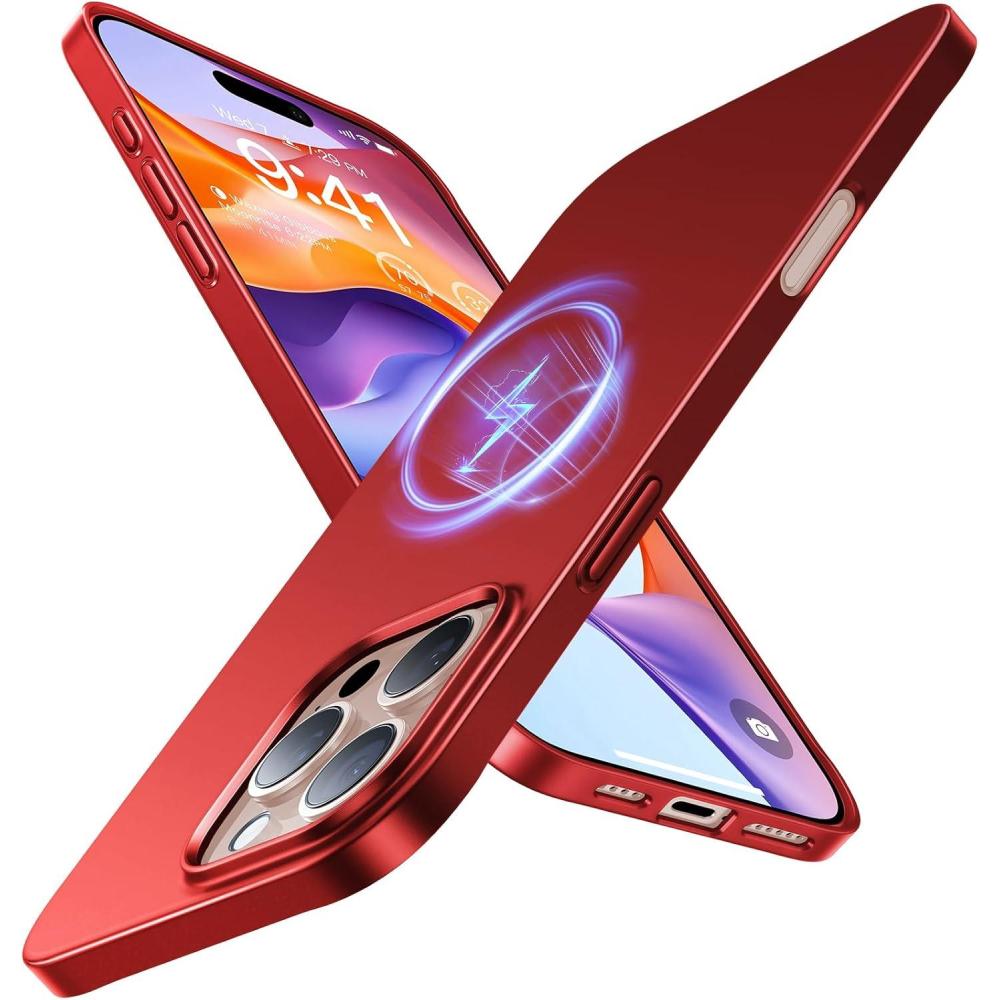 imageTORRAS Magnetic SlimFit for iPhone 16 Pro Max Case 69 inch UltraThin 16 ProMax Phone Case Compatible with MagSafe Light AntiScratch Matte Hard PC Bayer OriginFit Black6Xmas Red