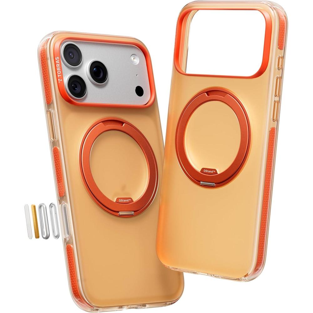 imageTORRAS O3 Hue for iPhone 17 Pro Max Case 360 Magnetic Stand Colorblock Airbag Impact Bumper Compatible with Magsafe Trendy Aesthetic Design Phone Case for iPhone 17 Pro Max 69 Violet PurpleGolden Citrus