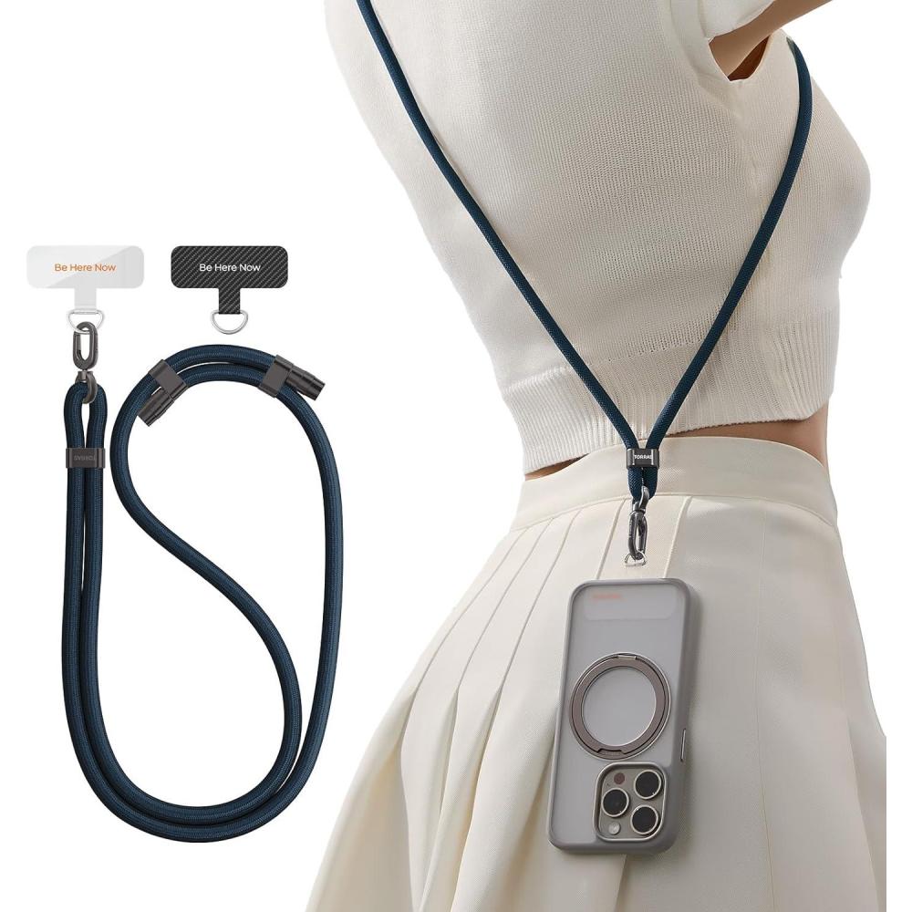 imageTORRAS Phone Lanyard Crossbody with 2 Phone Tabs Adjustable Anti Theft Phone Strap for All Phones Premium Metal Buckles SkinFriendly Universal Cell Phone Neck lanyard for Travel Essentials Black9deep Blue