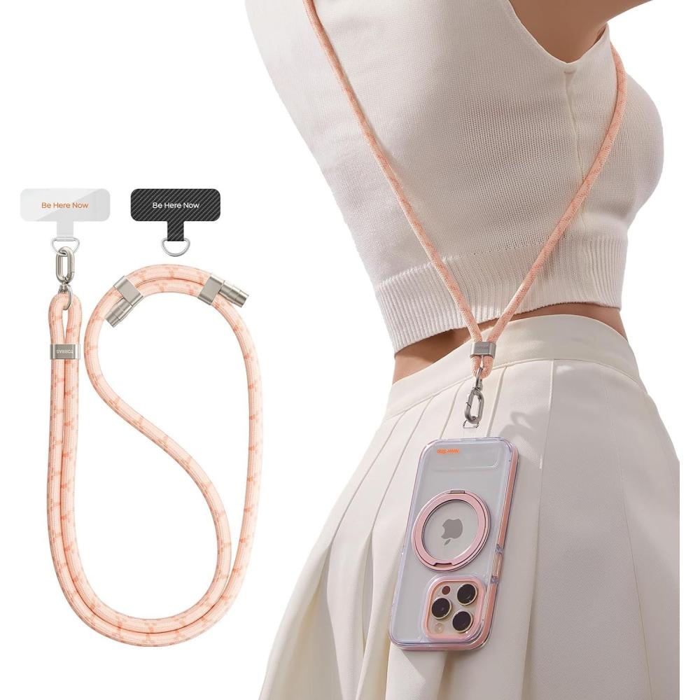 imageTORRAS Phone Lanyard Crossbody with 2 Phone Tabs Adjustable Anti Theft Phone Strap for All Phones Premium Metal Buckles SkinFriendly Universal Cell Phone Neck lanyard for Travel Essentials Black7pink