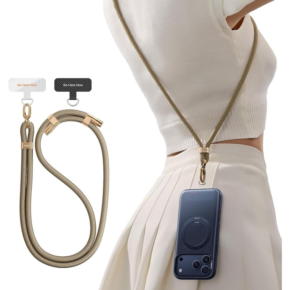 imageTORRAS Phone Lanyard Crossbody with 2 Phone Tabs Adjustable Anti Theft Phone Strap for All Phones Premium Metal Buckles SkinFriendly Universal Cell Phone Neck lanyard for Travel Essentials Black2khaki