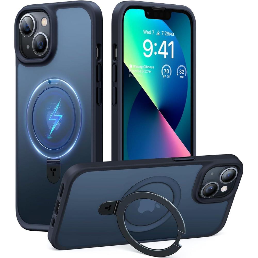 imageTORRAS UltraMagnetic Ostand for iPhone 16 Pro Case Compatible with MagSafe Flexible Stable Stand MilitaryGrade Protection Translucent Slim AntiScratch Ring Kickstand Frosted Black 63Black