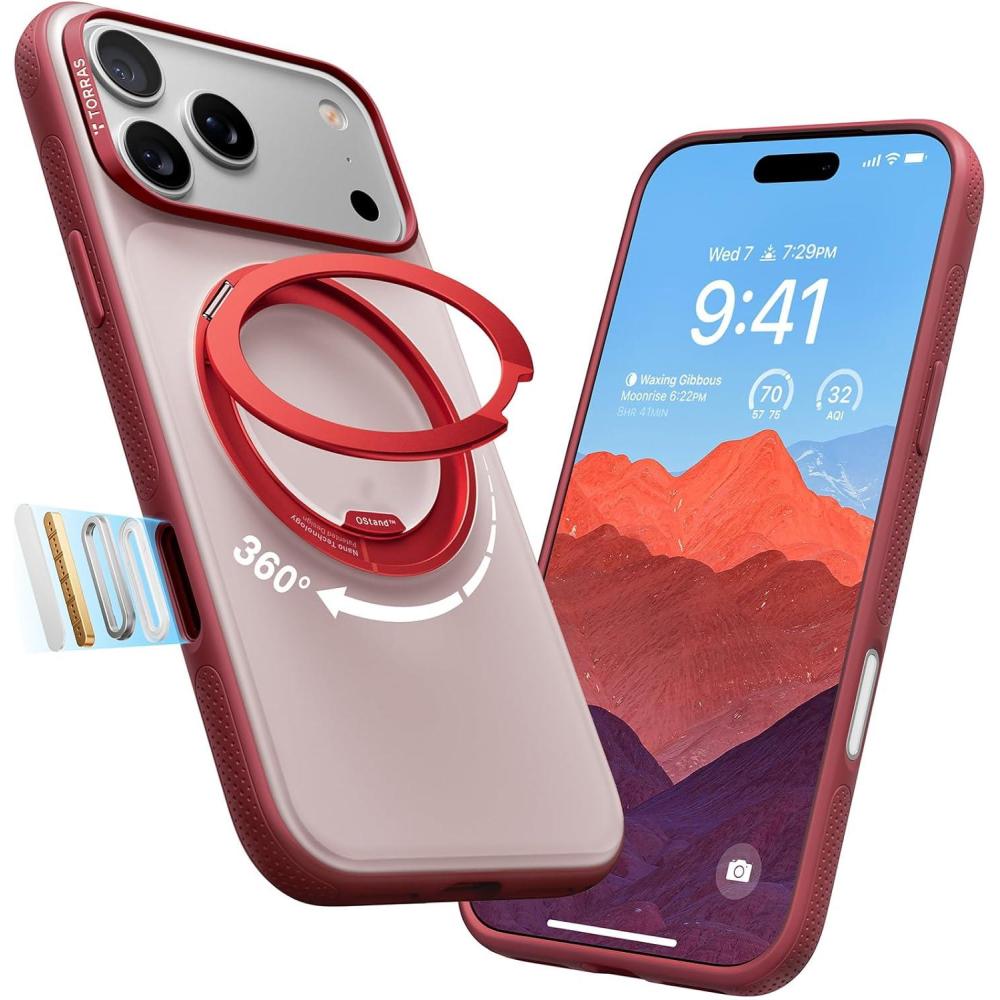 imageTORRAS for iPhone 17 Pro Max Case 360 Magnetic Stand Fit for MagSafe 4X MilitaryGrade Protection Slim Case for iPhone 17 Pro Max 69 Translucent Deep Blue Ostand O3 Fitness SeriesDBurgundy Red
