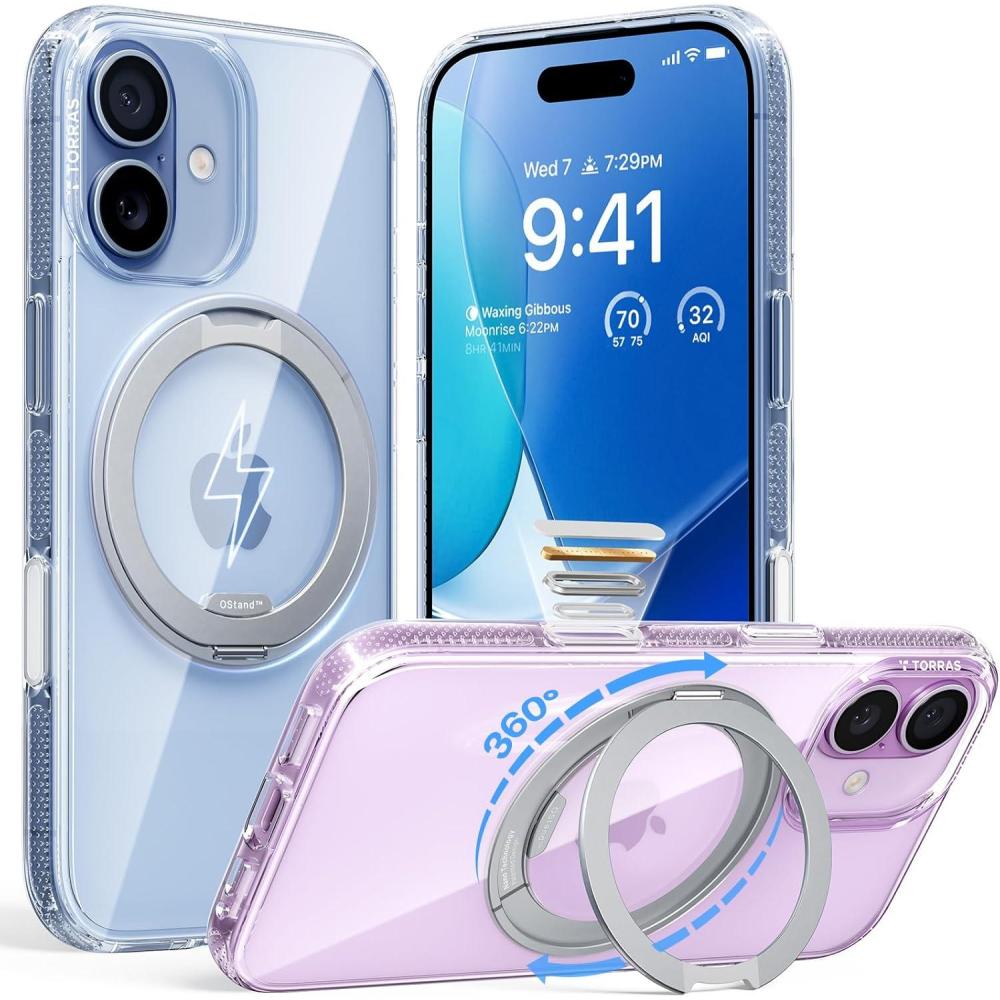 imageTORRAS for iPhone 17 Pro Max Case 360 Magnetic Stand Fit for MagSafe 4X MilitaryGrade Protection Slim Case for iPhone 17 Pro Max 69 Translucent Deep Blue Ostand O3 Fitness SeriesBCrystal Clear