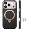 TORRAS Q3 VegSkin for iPhone 17 Pro Max Case Leather, 360 Spin Magnetic Stand, Fit for MagSafe, Camera Control, Shockproof Premium Organic Silicone Leather Case for iPhone 17 Pro Max, Saddle Brown(Midnight Black)