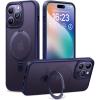 TORRAS Ultra-Magnetic Ostand for iPhone 16 Pro Case, [Compatible with MagSafe] [Flexible Stable Stand] Military-Grade Protection Translucent Slim Anti-Scratch Ring Kickstand, Frosted Black 6.3″(Purple)