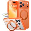 TORRAS Upgrade 360Rotatable Magnetic for iPhone 16 Pro Case 6.3 inch, Fit for MagSafe 16 Pro Phone Case, 16FT Mil-Grade Shockproof, Flush Stand Ring Holder, Translucent Slim Protective Ostand, Black(Neon Orange)