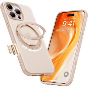 TORRAS 360 Magnetic Stand for iPhone 16 Pro Max Case, [Fit for MagSafe] [Military-Grade Protection] Translucent Slim Case for iPhone 16 Pro Max, Obsidian Black, Ostand O3 Fitness Series(Desert Titanium)