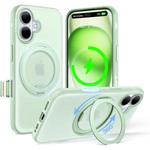 TORRAS 360 Magnetic Stand for iPhone 16 Pro Max Case, [Fit for MagSafe] [Military-Grade Protection] Translucent Slim Case for iPhone 16 Pro Max, Obsidian Black, Ostand O3 Fitness Series(Mint Green)