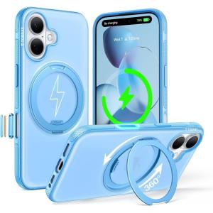 TORRAS 360 Magnetic Stand for iPhone 16 Pro Max Case, [Fit for MagSafe] [Military-Grade Protection] Translucent Slim Case for iPhone 16 Pro Max, Obsidian Black, Ostand O3 Fitness Series(Coastal Blue)