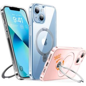 TORRAS 360° Spin Magnetic Stand for iPhone 16 Case 6.1 inch, Compatible with Magsafe, 12FT Military Grade Protection, Shockproof Slim Case for iPhone 16 Phone Case with Kickstand & Ring Holder, Black(Clear)