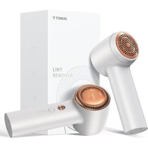 TORRAS Dual-Head Fabric Shaver, Longest Durability & 50ml Large Capacity Rechargeable Lint Removers to Remove Pills, 6-Leaf Blades Defuzzer, Electric Shaver for Clothes Couch Furniture, Pearl White(Pearl)