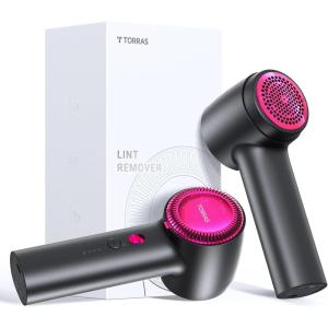 TORRAS Dual-Head Fabric Shaver, Longest Durability & 50ml Large Capacity Rechargeable Lint Removers to Remove Pills, 6-Leaf Blades Defuzzer, Electric Shaver for Clothes Couch Furniture, Pearl White(Black)