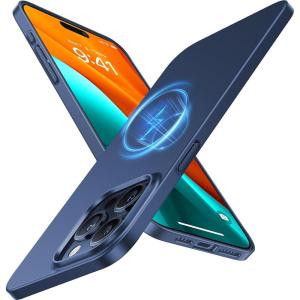 TORRAS Magnetic Slim Fit for iPhone 16 Plus Case 6.7 inch, Ultra-Thin Case Compatible with MagSafe, Lightweight Matte Anti-Scratch Hard PC Cover Phone Case for iPhone 16 Plus OriginFit, Black(2-Deep Blue)